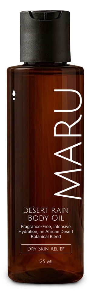 Maru body oil bottle made with Macadamia, Marula, Baobab, Kalahari Melon, Ximenia and Castor seed oils
